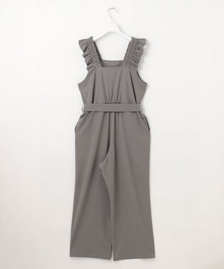 Feroux 【洗える】ショルダーフリル オールインワン グレー系