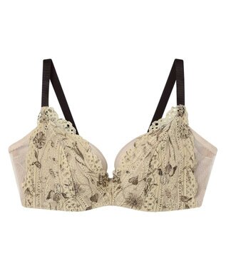 une nana cool さあわたし レース 脇高ブラジャー MADE WITH LIBERTY FABRIC ベージュ×ブラック