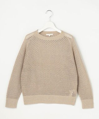 自由区 S 【SHIHOさん着用】リネンミドルゲージメッシュ ニット ベージュラメ