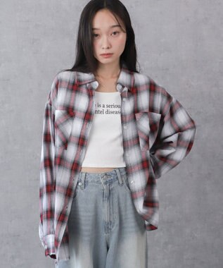 WEGO チェックBIGシャツ レッド