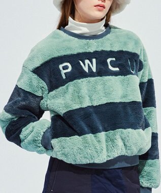 PW CIRCULUS 【ふわもこあったか/防寒/裏地付】【WOMEN】ボーダーフェイクファープルオーバー ネイビー系1