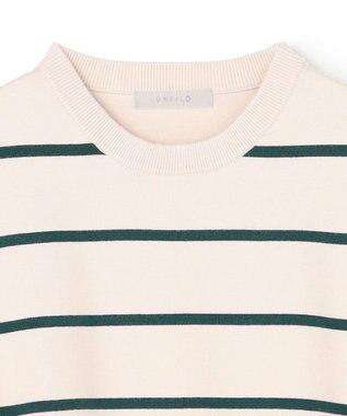 UNFILO MENS 【OCEANS YouTube 掲載/男女兼用】スムースシルキーニット 柄 ボーダー アイボリー×グリーン