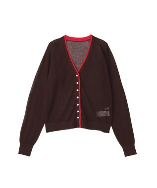Green Parks 配色ラインシアーコンパクトカーデ Brown