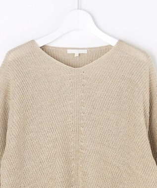 自由区 L リネンミドルゲージプルオーバー ニット ベージュラメ