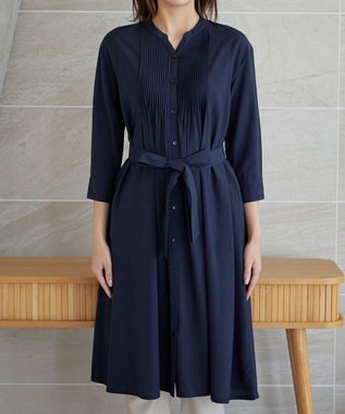 Tiaclasse L 【3way】ピンタックシャツワンピース ネイビー