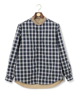 J.PRESS MEN マルチチェック×ナイロンタフタワッシャー リバーシブルシャツ ダークグリーン系3