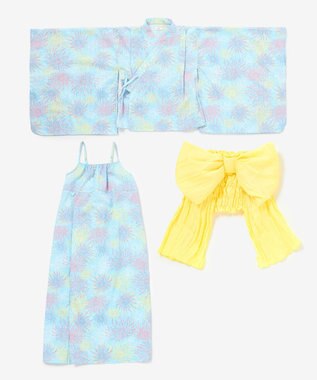 ANY KIDS 【簡単着付け】2WAY セパレート浴衣セット サックスブルー×花火
