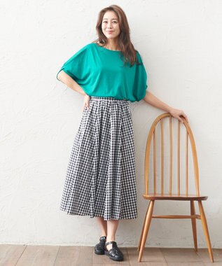 ANY L 【ウエストゴム/ポケット付】シャンブレーライク フレアスカート ギンガム