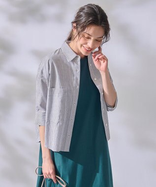 ANY 【洗濯機可能】ダブルポケット クロップドシャツ ストライプ