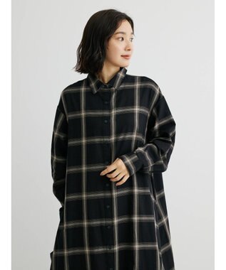Green Parks ビエラチェックシャツワンピース Black