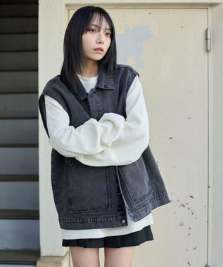 WEGO 【ユニセックス着用ITEM/MLサイズ展開】ワーカーズデニムベスト デニムブラックソノタ