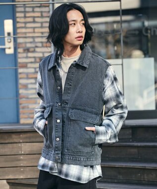 WEGO 【ユニセックス着用ITEM/MLサイズ展開】ワーカーズデニムベスト デニムブラックソノタ