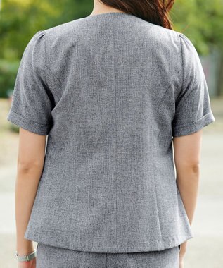 Tiaclasse 【洗える】  麻調半袖ジャケット グレージュ