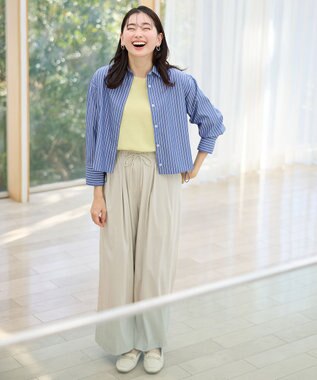 ANY 【洗濯機可】ストライプドロストシャツ ネイビー×オフストライプ