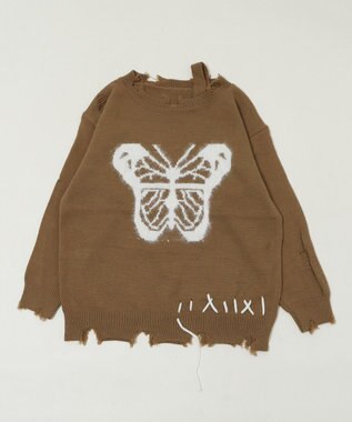 WEGO バタフライダメージニット ブラウン