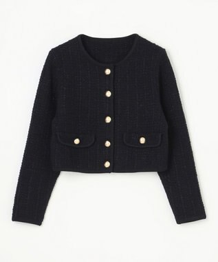 GRACE CONTINENTAL ツイードショートニットカーディガン ブラック