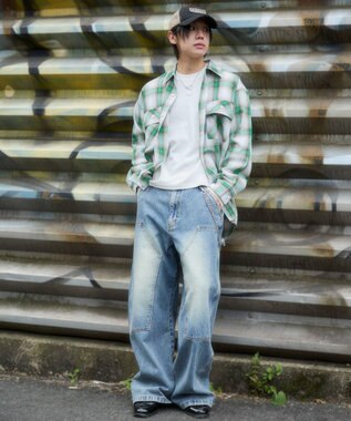 WEGO 【ユニセックス着用ITEM/SMLサイズ展開】オンブレチェックシャツ（LS） 柄6