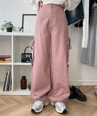 WEGO サイドリボンカーゴパンツ ピンク