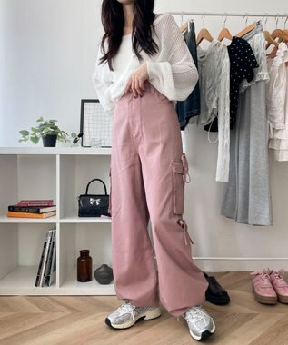 WEGO サイドリボンカーゴパンツ ピンク