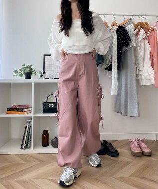 WEGO サイドリボンカーゴパンツ ピンク