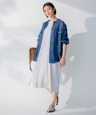 自由区 【洗える】ハイツイストコットンアセテート サマーニットドレス ライトグレー系