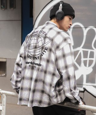  オンブレチェックグラフィックシャツ（LS）