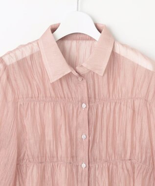 Feroux 【洗える】シャーリング シアーシャツ ピンク系