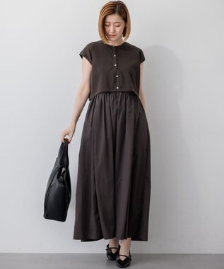 23区 【Oggi8月号掲載/洗える】ニットレイヤード ワンピース ダークブラウン系