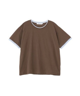 AMERICAN HOLIC 配色レイヤード風シアーＴシャツ Brown