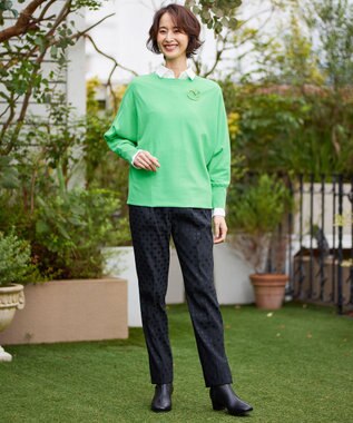 自由区 L 【洗える】ソフトウールハイゲージ ドルマンスリーブニット グリーン系
