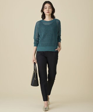 自由区 L リネンミドルゲージメッシュ ニット ターコイズ