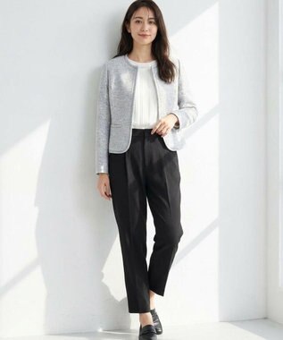 ANY SIS 【洗える】ライトストレッチ ツイード ジャケット グレーシャンブレー