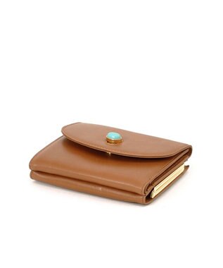 UNBILLION ペルケ perche ジェムストーンヒネリかぶせ二つ折り財布 キャメル