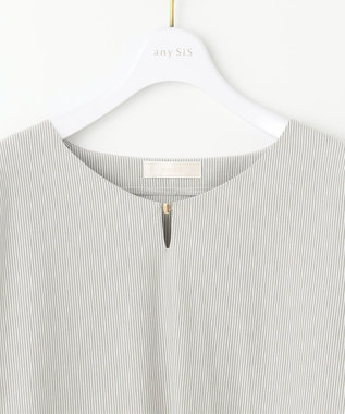 ANY SIS S 【洗える】シルケットストライプドルマン カットソー ミントストライプ