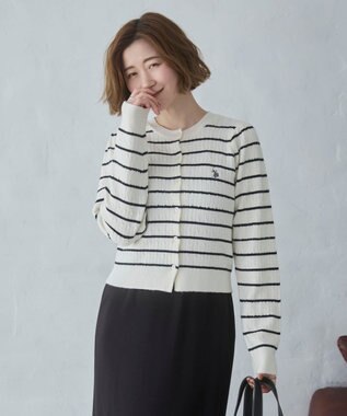 WEGO 【26年春新作】別注USPOLOケーブルニットカーデ ホワイトボーダー