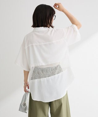 Green Parks レース切替５分袖シャツ White
