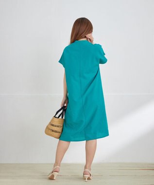 Tiaclasse 【洗える】リネンミックススキッパーシャツワンピース グリーン