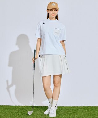 PW CIRCULUS 【吸水速乾 / UV遮蔽率99% UVカット / ストレッチ】【WOMEN】メッシュポケットモックネックT ゴルフウェア レディース ホワイト系