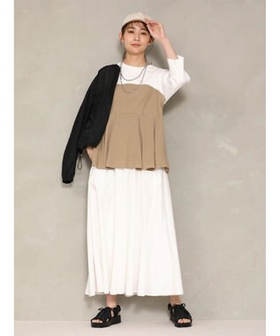 Green Parks ７分袖ビスチェドッキング風カットプルオーバー Beige