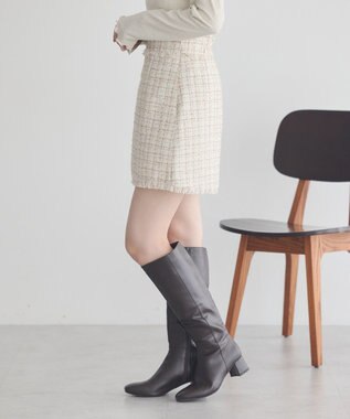 earth music&ecology 【セットアップ可】フリンジツイードミニスカート Ivory