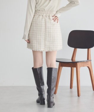 earth music&ecology 【セットアップ可】フリンジツイードミニスカート Ivory
