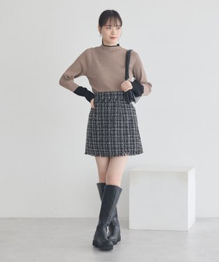 earth music&ecology 【セットアップ可】フリンジツイードミニスカート Black