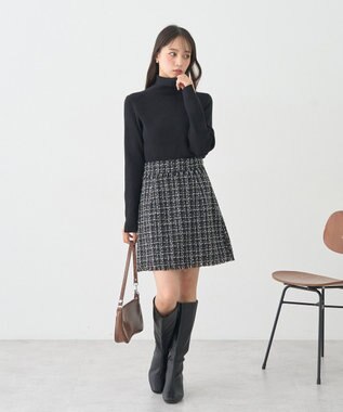 earth music&ecology 【セットアップ可】フリンジツイードミニスカート Black