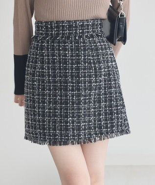 earth music&ecology 【セットアップ可】フリンジツイードミニスカート Black