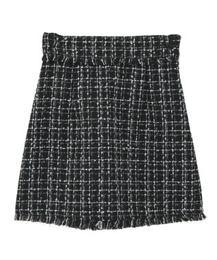 earth music&ecology 【セットアップ可】フリンジツイードミニスカート Black