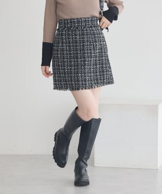 earth music&ecology 【セットアップ可】フリンジツイードミニスカート Black