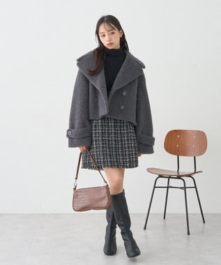 earth music&ecology 【セットアップ可】フリンジツイードミニスカート Black