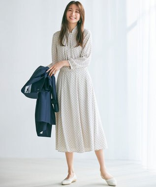 23区 L 【洗える】トライアングルプリント ネックデザイン ブラウス ベージュプリント