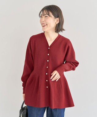 Green Parks 金釦ペプラムニットカーディガン Red