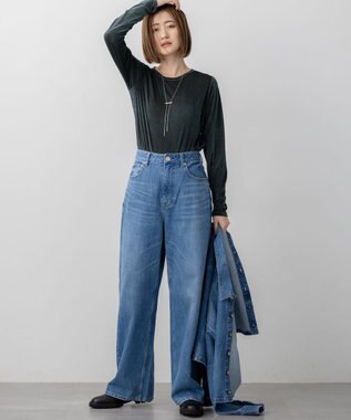 23区 【洗える】シアーベロア ロングスリーブ Tシャツ ダークグリーン系